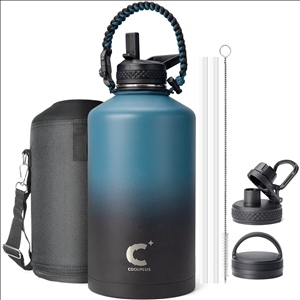 Water Bottle Insulated with Paracord Handle & 3 Lids, 64oz Water Jug Big Large Metal Stainless Steel